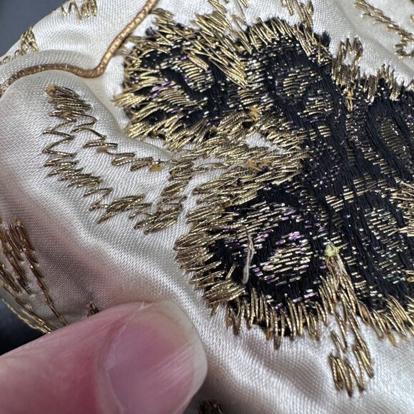 Vintage Geisha Embroidered Handbag Purse Floral Silk Chain Handle Mid Century - Picture 8 of 12